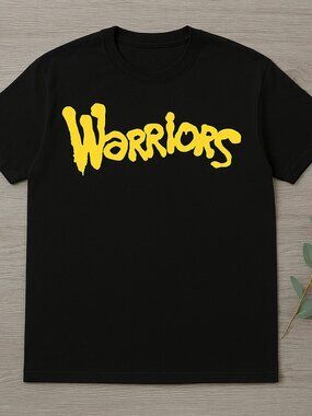 Black Bold Yellow Graffiti Text Graphic Tee Retro Cult Movie Style Shirt